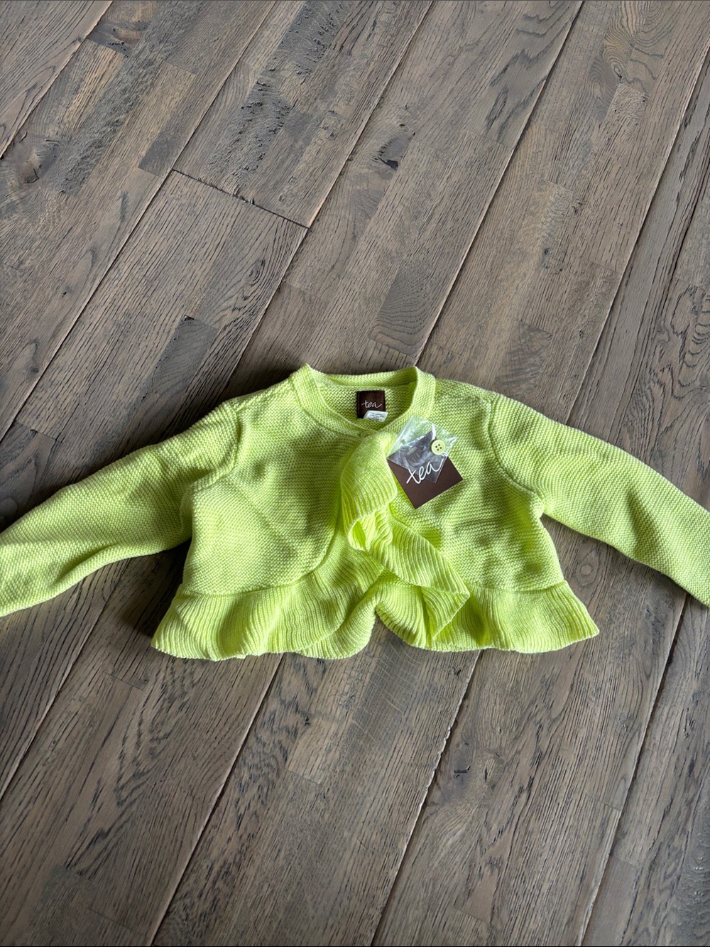 Tea Collection Neon Lime Ruffle Hem Cardigan